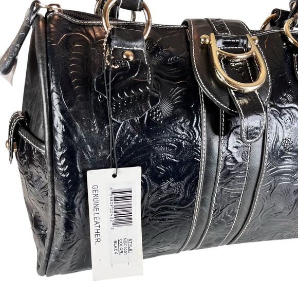 Madi Claire Black Tooled Leather Handbag Purse - Picture 5 of 11